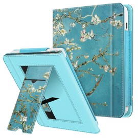 Fintie Stand Case for 7" Kobo Libra Colour (Model N428) 2024 Release/Kobo Libra 2 2021 eReader - Premium PU Leather Sleeve Cover Auto Sleep Wake with Card Slot and Hand Strap, Blossom
