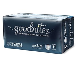 GoodNites Calzoncitos Desechables para Dormir, Talla Chico - Mediano Unisex, Paquete con 11 piezas, Ideal para nios de 4 a 8 aos                      
