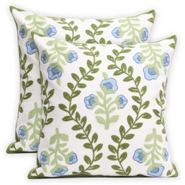 Pilmandu Set of 2 Embroidered Decorative Throw Pillow Covers 45x45cm Couch Square Pillowcases Cushion for Bedroom Sofa Farmhouse Decor (Blue Floral)
