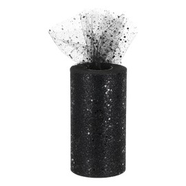 MECCANIXITY 6" Wide 50 Yards Sequin Tulle Ribbon Rolls Glitter Sparkly Netting Fabric for Tutu Skirt Sewing Christmas Wedding Gift, Ink Black
