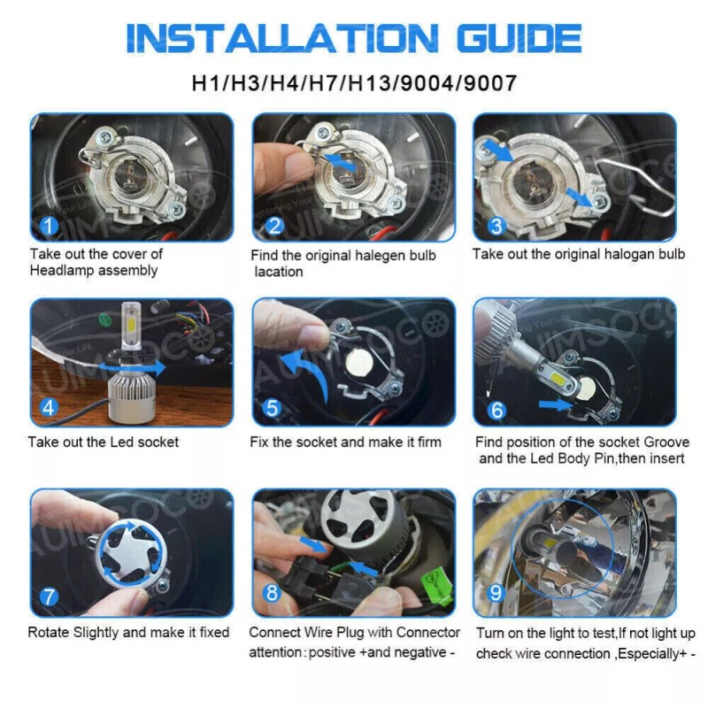 AUIMSOCO H7 LED Headlight Bulb Conversion Kit High Low Beam