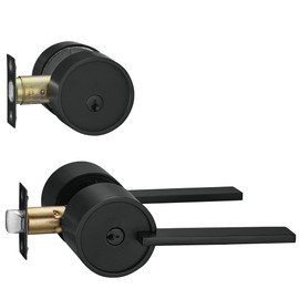 Berlin Modisch Zero Gravity Urban Series Entry Lever Door Handle Set and Single Cylinder Deadbolt Locking Lever HandleSet [Front Door or Office] Reversible Heavy Duty – Iron Black Finish