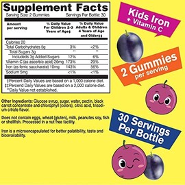 Iron Gummies for Kids with Vitamin C - Anemia Support, Red Blood Cell Formation, Energy, and Immunity Support Gummy, Iron Supplements for Kids - GMO Free, Natural Grape Flavor - 60 Count