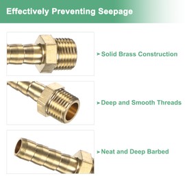 M METERXITY 6 Pack Brass Hose Barb Fitting 6mm x G1/8 Female Couple Hose Connector with Stainless Steel Hose Clamp & PTFE Tape Barb Air Hose Repair Fitting Adapter Kit