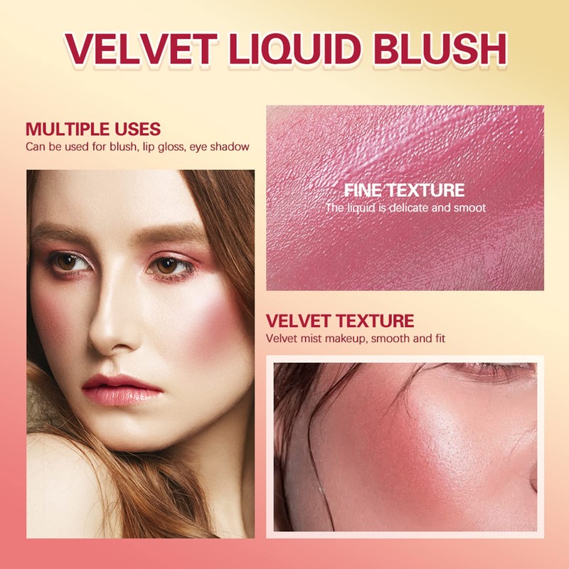 3 Pieces Liquid Blush Set Velvet Lightweight Natural Looking Waterproof