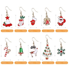 Naler 10 Pairs Christmas Drop Dangle Earrings, Jewellery Set Gifts for Women Girls Kids Xmas Party Decoration Costume (Santa Claus, Snowflake, Christmas Socks and Gloves)