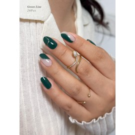 AutyaMee Semi Cured Gel Nail Strips (Green Line), 20 Pcs Gel Nail Wraps, Stickers, UV Light Required, Salon Quality, Long Lasting