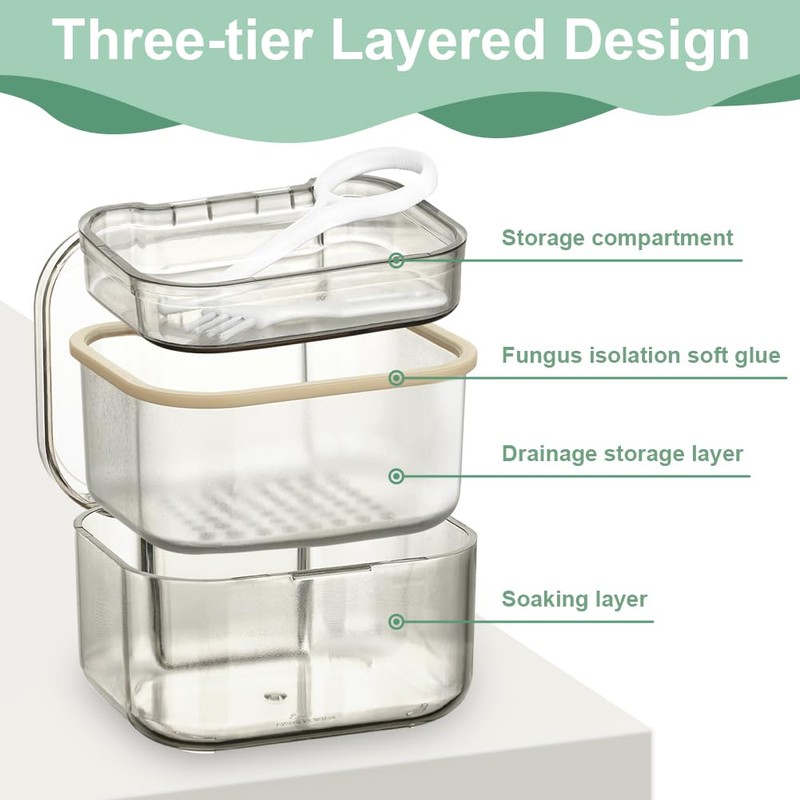 ACWOO Denture Box with Strainer, Portable Container for False Teeth,