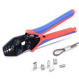 YMYP Wire Rope Crimping Tool with Ratchet, Ferrule Swaging Tool for Aluminum Sleeves, Loop Sleeves, Wire Rope Crimper for 1/64"-7/64'' (0.3mm-2.8mm) Cables, Heavy-Duty Swaging Tool for Railing,Fishing