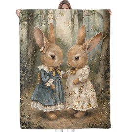Bidesk Vintage Bunny Charm Blanket - Ultra Soft, Fuzzy, Lightweight, Cozy & Warm Flannel Adorable Bunnies Throw Blankets, for Men Women Adults - Perfect for Couch, Bed, Travel & Living Room 60"×50"