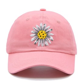 Waldeal Pickleball Hat for Women, Ajustable Embroidered Daisy Washed Denim Baseball Cap, Light Pink