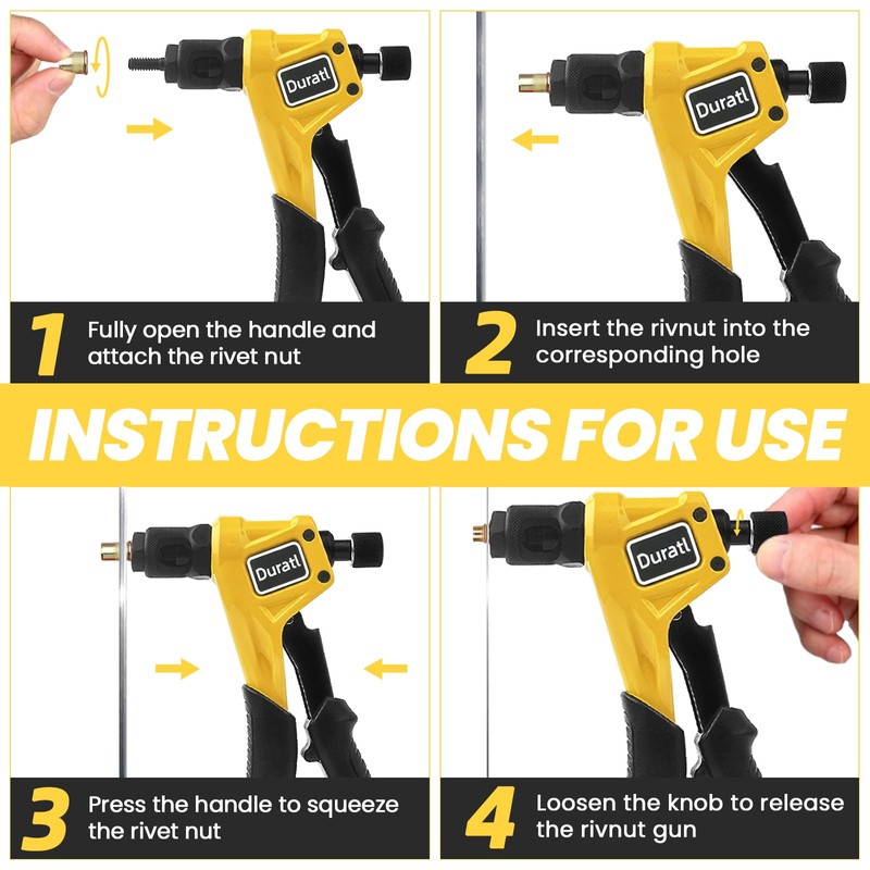 Duratl Rivet Nut Tool Kit, 8-Inch Hand Rivnut Tool for