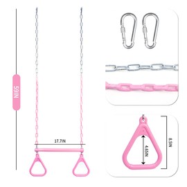 18" Pink Trapeze Swing Bar Rings 48" Heavy Duty Plastic Coated Chains Swing Set Accessories