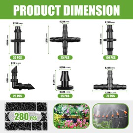 Barbed Connectors Irrigation Fittings Kit Barbed Connectors Irrigation Fittings Kit，280 Pcs Drip Irrigation Fittings Kit，1/4''Tubing Fittings Kit for Gardens