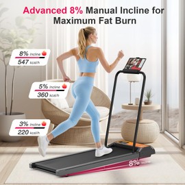 Hillhub Walking Pad Treadmill with 0-8° Incline and Handle Bar, Quiet and Foldable Treadmill for Home or Office, 4-in-1 Modes, No Assembly, Quiet and Portable Home Gym Equipment (Yellow)