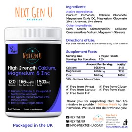 NGU Calcium Magnesium Zinc Essential Mineral Supplement 240 Vegan Caplets for Immune Support and Bone Strength for Adults Women and Men
