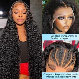 Pelucas de cabello humano ondulado profundo de 13 x 6 pulgadas, sin pegamento, densidad 200, 30 pulgadas | 100% Human Hair, HD Transparent Lace, Curly