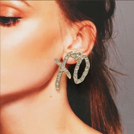 Unisex High Hip Hop XO Letter Earrings, New 2026 Rock Rapper Fashion Cubic Zirconia Exaggerate Studs Fashion Trendy Accessories Creative Gift（Studs Gold）