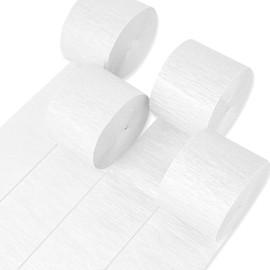 PartyWoo Serpentinas de papel crepé blanco, 4 unidades, 328 pies, paquete de serpentinas de papel crepé blanco perla para boda, graduación, baby shower, compromiso, aniversario, despedida de soltera