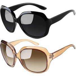 Joopin Oversized Sunglasses for Women Fashion Large Frame Designer Sun Glasses Polarised UV Blocking Full Coverage Big Sunnies Shades Ladies (Black+Brown)