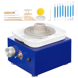 Happybuy Mini Pottery Wheel for Kids & Beginners, 2 Turntables (2.6in/3.9in) Adjustable Speed 0-300RPM, ABS Detachable Basin, 17 Accessories, DIY Art Craft, 30W, Blue