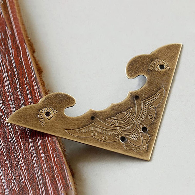 Tiazza 4Pcs Antique Brass Decorative Box Corner Protector, Wooden Jewelry