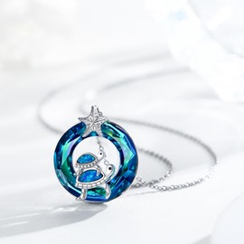 ABIGY Turtle Necklace 925 Sterling Silver Sea Animal Necklace Crystal Turtle Necklace Mother's Day Crystal Jewellery Gift for Women, One size, Sterling Silver, Crystal