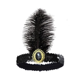 Ankelesz 1920s Flapper Mardi Gras headband Women Vintage Sequins Rhinestones Feather Headpieces Headband for Carnival Decorations (Green)