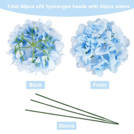 JPSOR 40pcs Artificial Hydrangea Silk Flower Heads with Stems, Fake Flowers for Wedding Centerpiece Home Garden Party Decoration (Blue)