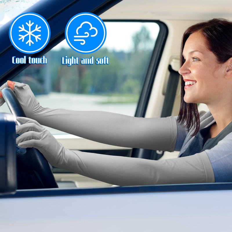 Yahenda 2 Pairs UV Long Sun Protection Driving Gloves UPF