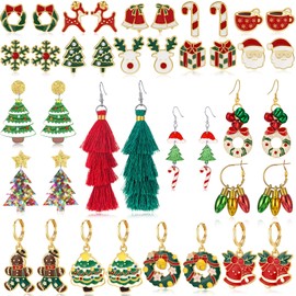 20 Pairs Christmas Earrings for Women, Holiday Xmas Earrings Set Christmas Tree Bells Drop Dangle Dangle Earring Light Snowflake Stud Earring, Bulk Christmas Earrings Gifts Jewelry (Christmas A)