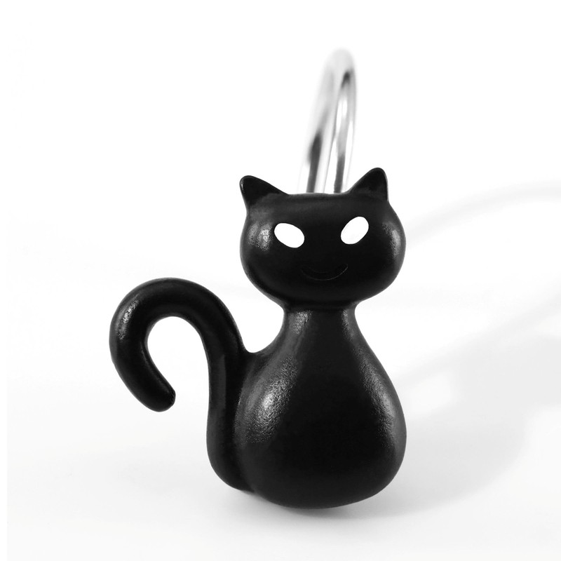 Spooky Halloween Shower Curtain Hooks: Black Cat Decorative Rings, 12Pcs