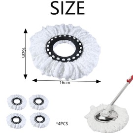 4 Pack Spin Mop Heads Replacement, Mop Head, Spin Mop Heads, Heavy-Duty 16x16cm Universal Fit Refills, Absorbent Machine-Washable White Mop Pads for Hard Floors (6.3x6.3in)