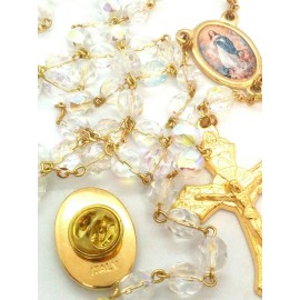 Clear Italian AB Crystal Rosary Beads - FREE Pin - Stamped Made in Italy
