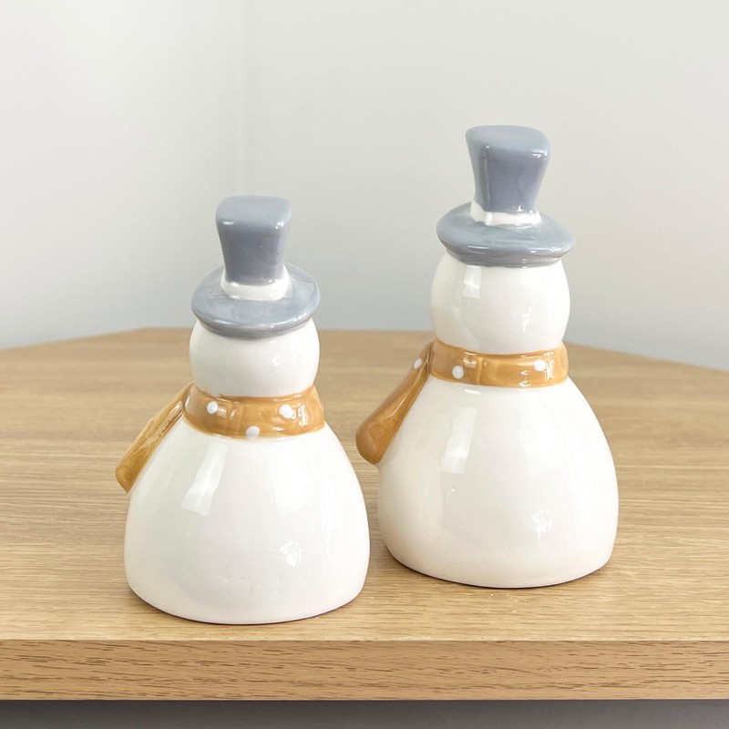 Alfie Francis Set of 2 White Ceramic Snowmen Ornaments/Figurines Christmas