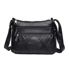 1 x Black Casual Shoulder Bag, Portable Storage Tools, Large Capacity Shoulder Bag, Leather Bag with Multiple Compartments, Adjustable Women's Bag (26 x 8 x 19 cm), black