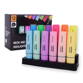 Highlighters Assorted Colors, 12 Highlighters with Base, Bible Highlighters, Aesthetic Highlighters, Chisel Tip Marker Pen, for Adults Kids Students, Office School Supplies，markers - Color: 6 macaron highlighters