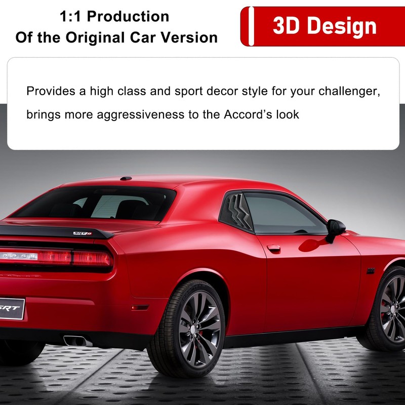 2 x Side Window Louvers for 2008-2024 Dodge Challenger, ABS