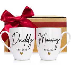 CATABUBU EST 2025 New Daddy Mommy Mugs Set Gift for New Parents - Pregnancy Announcement 2025 Gifts - Parents to be Gift - Baby Reveal Mug - First Time 2025 Dad Mom Gifts Valentine's Day Gift