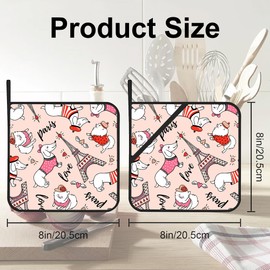 Pink Dress Dog Pot Holders Set of 2 Heat Resistant & Non Slip Potholders, Eiffel Tower Oven Hot Pads for Kitchen Cooking Baking Barbecue
