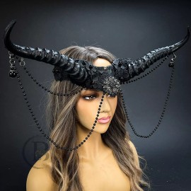 Beyond Masquerade Fairy Ram Horn Mask Cosplay Masquerade Masks Fairy Ram Headdress Headpiece Black