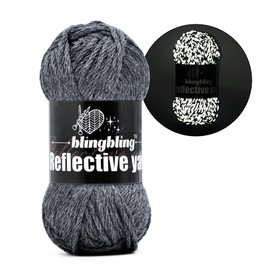 Bulingbuling Reflective Yarn, 50g Wool Yarn, 2 Fine (Sport) Crochet Yarn for Knitting, Hats, Socks, Masks, DIY and Other Reflective Yarn Projects, 1 Pack of 70 yds, Grey