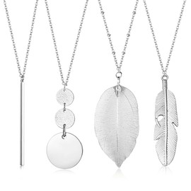 Diamday 4Pcs Long Pendant Necklaces for Women Long Sweater Necklaces Silver Y Necklace Fashion Jewelry Womens