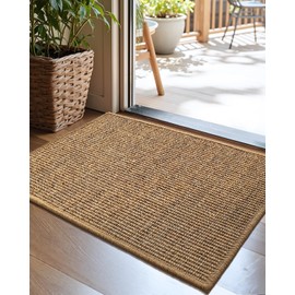LUMI Flat Woven Doormat, Non Slip Indoor Door Mat, Solid Farmhouse Entryway Rug, Handcrafted Home Decor Floor Rug for Entrance, Hallway, Office, 24"x36", Brown
