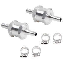 MUGE RACING - Válvula de retención de línea de combustible de 3/8 pulgadas, válvula de retención unidireccional sin retorno con 4 abrazaderas de manguera universales ajustables, aluminio plateado (10