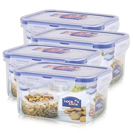 Lock & Lock 4 x stapelbare, Luftdichte Behälter, rechteckig, 470 ml, HPL807