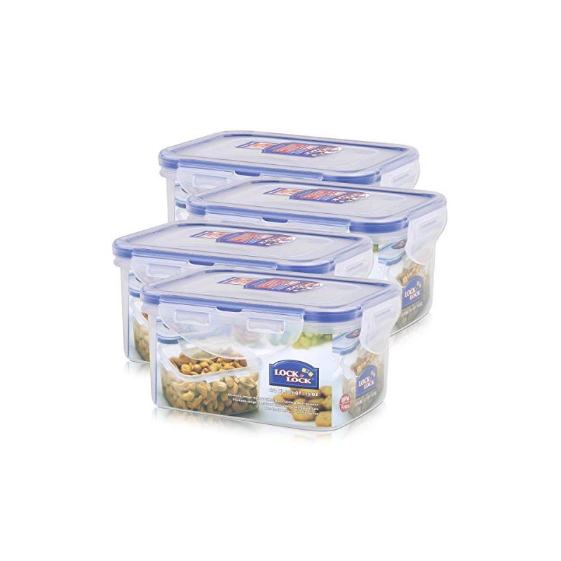 Lock & Lock 4 x stapelbare, Luftdichte Behälter, rechteckig, 470