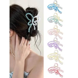 IYOU French Plastic Hair Claw Clips Butterfly Blue Hair Jaw Clip Large Cute Thick Nonslip Claws Clip for Women(6 Pcs)