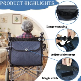 AUSTYLCO Wheelchair Backpack,Large Storage Capacity,Multiple Pockets for Storage,Lightweight,Wheelchair Bags Suitable for Manual Electric Wheelchairs,Walkers(Navy Blue)
