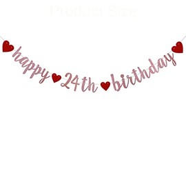 Happy 24th Birthday Banner, Pre-Strung,Rose Gold Glitter Paper Garlands for 24th Birthday Party Decorations Supplies, No Assembly Required,Rose Gold,SUNbetterland